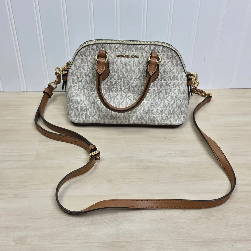 Michael Kors Womens Veronica Small Acorn Signature‎ Logo Satchel Crossbody Bag
